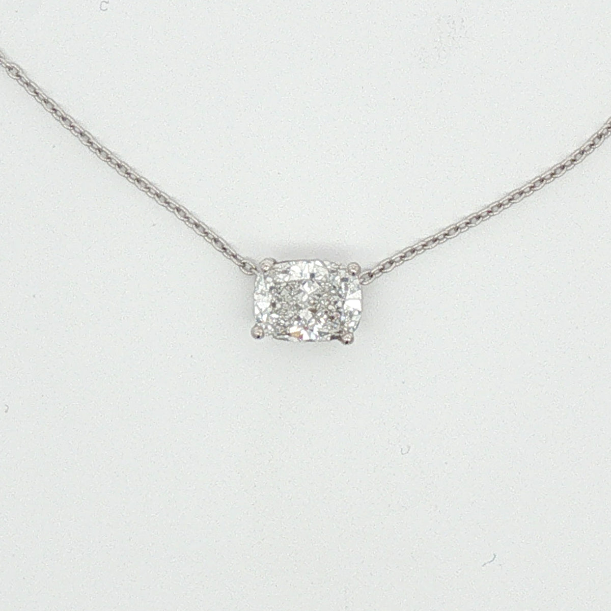 Cushion Cut Diamond Solitaire Pendant Necklace with White Gold Chain