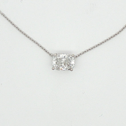 Cushion Cut Diamond Solitaire Pendant Necklace with White Gold Chain