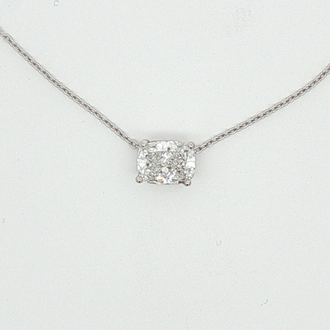 Cushion Cut Diamond Solitaire Pendant Necklace with White Gold Chain